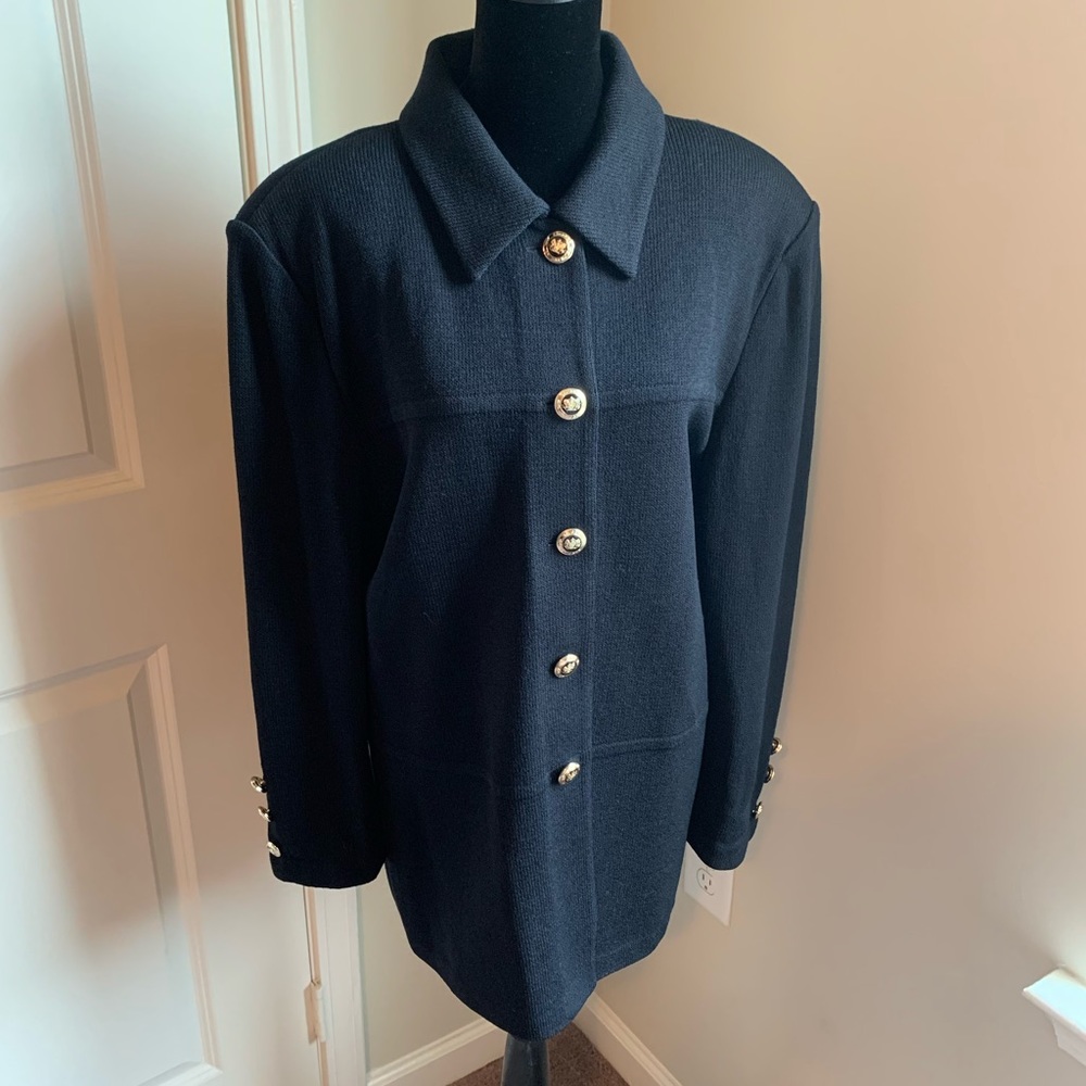 Vintage St. John Knit Basic Collection Black Sweater with Buttons